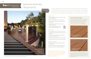 High performance
» Triple-coated steel offers consistency, durability and reliability
that other materials can’t
» Rot- and termite-proof steel lasts much longer than wood
» Non-combustible material with a Class 1A fire rating offers
peace of mind
» Rigorously tested for safety and chemical-free, unlike
pressure-treated lumber
» CCRR-0186 code compliance research report
approves Trex Elevations for exterior use
Perennial beauty
» Precision engineering ensures surfaces remain flat over time
» Unparalleled strength enables cantilevers and dramatic curved
deck designs
» Neutral finish blends with most decking colors making the
substructure less visible from above
» Longer spans allow for fewer posts and less obstructed views
» Consistent dimensions mean a level run from house to edge
Trex through and through
» Contains a minimum of 25% recycled steel and is a 100%
renewable resource
» Works beautifully with the Trex RainEscape drainage system
» Backed by the Trex 25-Year Limited Residential Warranty
When you daydream about your dream deck, chances are you haven’t given much thought to what lies
beneath it. Even though your deck’s substructure may not make the family photos, it’s actually the most
important part of your new outdoor space. Trex Elevations®
, our system of durable, triple-coated steel
beams, joists and tracks, creates the strongest, straightest and, yes, greenest structures down below.
FRAMING
perfection built from
the ground up
framing: Trex Elevations
decking: Transcend in Spiced Rum
 Vintage Lantern
railing: Transcend in Classic White
 Vintage Lantern with
round aluminum balusters
also featuring: Trex Outdoor Lighting
Think about it: if you’re going
to invest in a long-lasting deck,
don’t you want its support to
last just as long?
THE OVERACHIEVER DOWN UNDER
Wood framing splits, warps and shifts over time, leading
to an uneven surface that is echoed in the deck boards
above. The dimensionally stable steel of Trex Elevations
stays in place, giving you consistently flat decking.
To watch a video demonstration, visit trex.com
Deck built with Trex Elevations
steel deck framing
Deck built on a pressure-treated
wood substructure
Due to increased risk of corrosion, Trex Elevations may not
be installed (1) within 3,000 ft (914.4 m) of any body of salt
water or (2) under the surface or within the splash zone of
any body of fresh water. Any such installations shall void the
Trex Limited Warranty.
Trex Elevations®
Steel Deck Support Posts are manufactured and sold by M. Cohen and Sons, Inc., d/b/a/ The Iron Shop, under a Trademark
License Agreement with Trex Company, Inc.Warranty provided by manufacturer.
1110
 