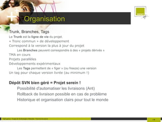Ce n'est pas un système de sauvegarde ! Subversion (ou SVN) : un SCM parmi d'autres D'autres SCM existent : VSS (Microsoft), ClearCase (IBM), CVS, GIT, Mercurial... 