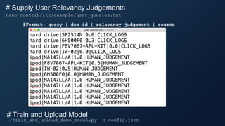 # Re-run Searches using Machine-learned Ranking Model
http://localhost:8984/solr/techproducts/browse?q=ipod
&rq={!ltr model=exampleModel reRankDocs=100 efi.user_query=$q}
 