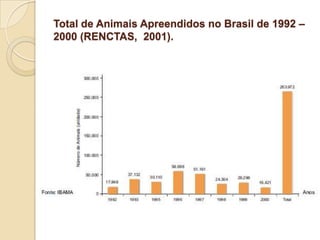Total de Animais Apreendidos no Brasil de 1992 –
2000 (RENCTAS, 2001).

 