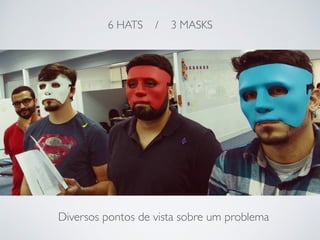 6 HATS / 3 MASKS
Diversos pontos de vista sobre um problema
 