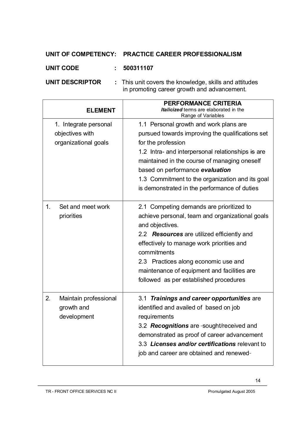 Tr front office services nc ii