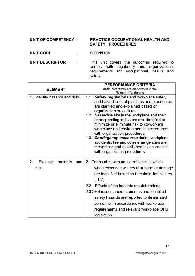 Tr front office services nc ii