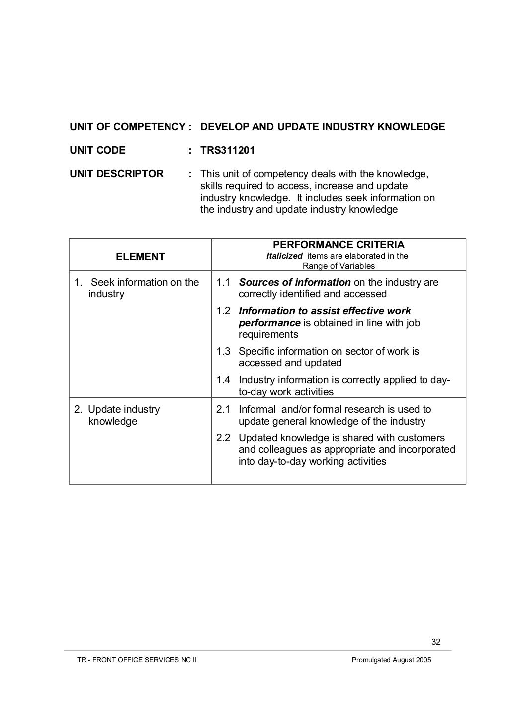 Tr front office services nc ii