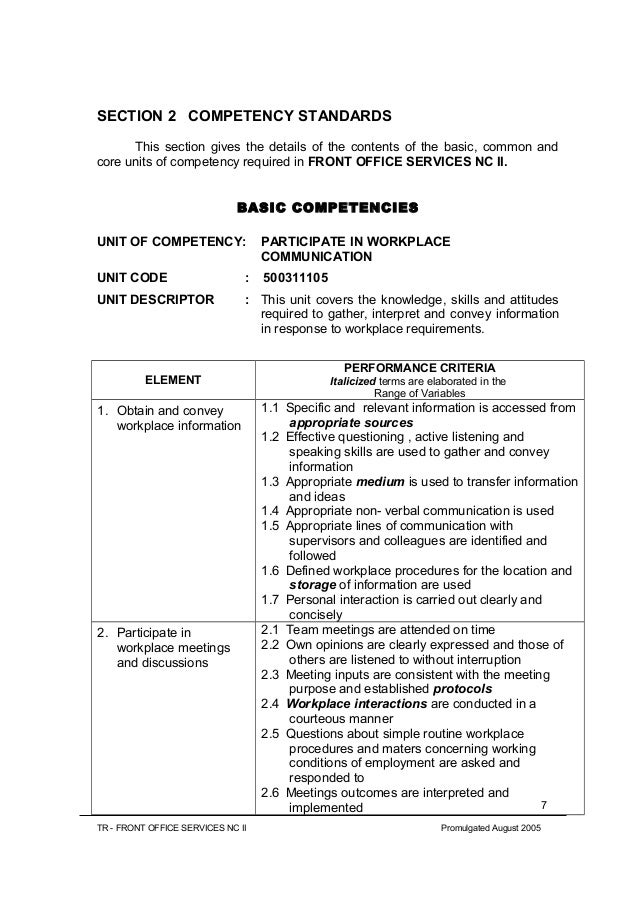 Tr front office services nc ii