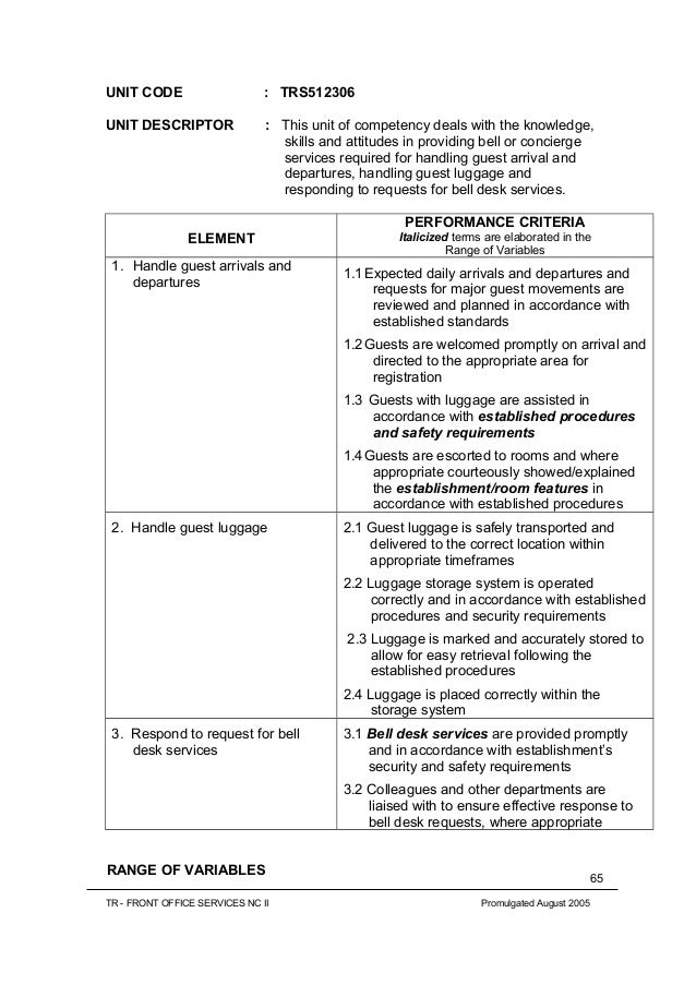 Tr front office services nc ii