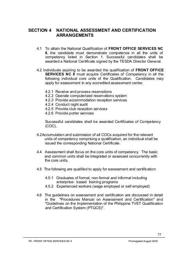 Tr front office services nc ii