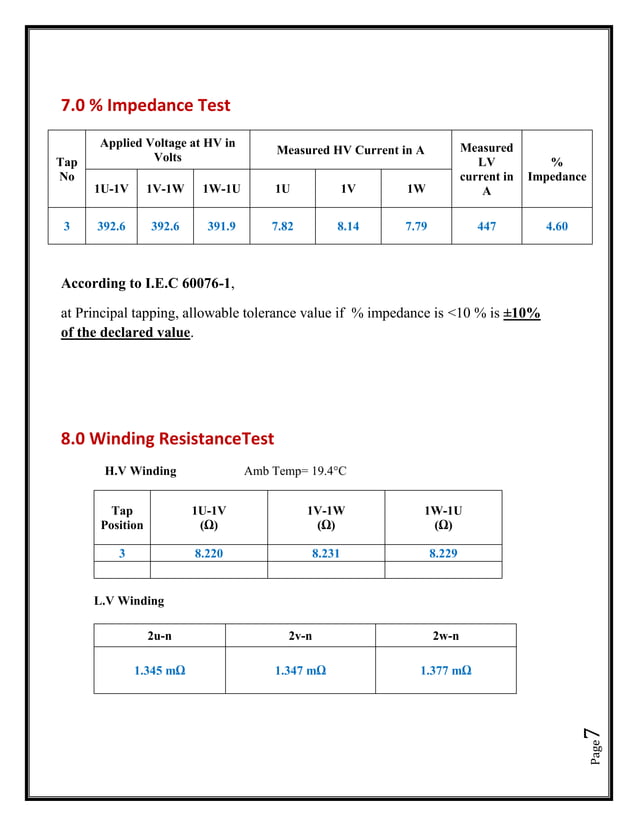 TRANSFORMER SAMPLE REPORT DGA PHYSICAL CONDITION
