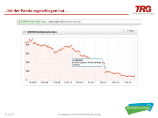 …bis	
  der	
  Panda	
  zugeschlagen	
  hat…	
  




13.11.12	
                             Strategische	
  Online	
  Marke0ng	
  Beratung	
     16	
  
 