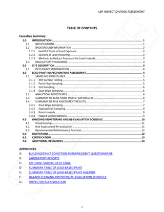 LBP INSPECTION/RISK ASSESSMENT




                                                       TABLE OF CONTENTS




          ...