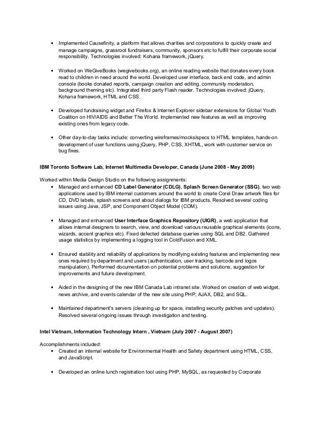 multimedia developer resume