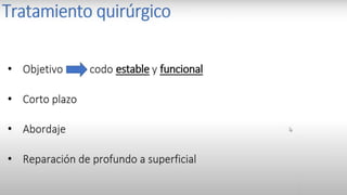 FRACTURA DE HUMERO DISTAL
SON POCO FRECUENTES Y SON AL REDEDRO DEL 2% DE TODAS LAS FRACTURAS, 1/3 DE TODAS LAS
FRACTURAS DEL HUMERO, LA INCIDENCIA ES DE 5.2 POR CADA 100.000 PERSONAS POR AÑO , CON MAYOR
INCIDENCIA EN HOMBRES 2 Y 19 AÑOS Y EN MUJERES A LOS 80 AÑOS.
FRACTURAS EXTRACONDILEAS EXTRAARTICULARES
• SE PUEDE DAR FORMA CONSERVADORA CUANDO NO HAY DESPLAZAMIETNO O MINIMO
DESPLAZAMIENTO , PACIENTES ANCIANOS O NO APTOS PARA CIRUGIA.
• EN NIÑOS , FRACTURAS CON DESPLAZAMIENTO MENOR ,ACEPTABLE ANGULACION DE 20°,VERIFICAR
QUE NO PRESENTE CONMINUCION MEDIAL,GARLAND I , SALTER Y HARRIS TIPO I-II.
• MANEJO ORTOPEDICO YESO BRAQUIOPALMAR, SI HAY EDEMA FERULA POSTERIOR , NIÑOS FERULA
POSTERIOR 3 SEMANAS.
 