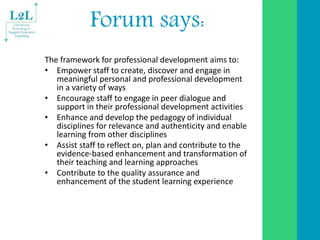 Forum says:
The framework for professional development aims to:
• Empower staff to create, discover and engage in
meaningf...
