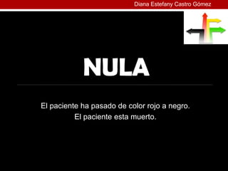 Diana Estefany Castro Gómez




            NULA
El paciente ha pasado de color rojo a negro.
          El paciente esta muerto.
 
