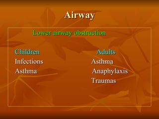 Airway <ul><li>Lower airway obstruction </li></ul><ul><li>Children  Adults </li></ul><ul><li>Infections  Asthma </li></ul>...