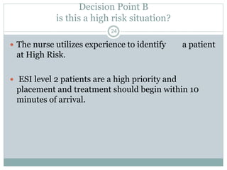 Decision Point B
is this a high risk situation?
24
 The nurse utilizes experience to identify a patient
at High Risk.
 E...