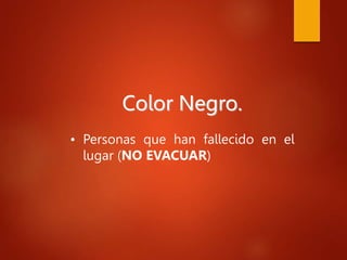 Color Negro.
• Personas que han fallecido en el
lugar (NO EVACUAR)
 