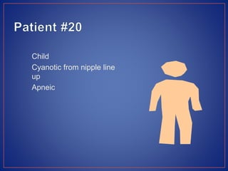Child
Cyanotic from nipple line
up
Apneic
 