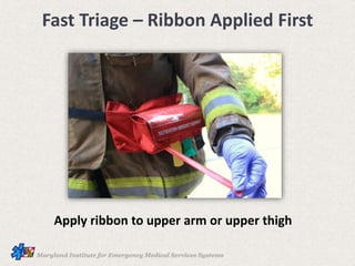Fast Triage – Ribbon Applied First
Apply ribbon to upper arm or upper thigh
 