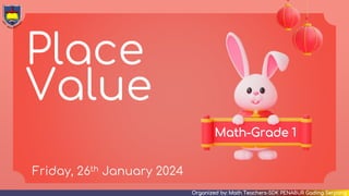 Place
Value
Friday, 26th January 2024
Math-Grade 1
Organized by: Math Teachers-SDK PENABUR Gading Serpong
 