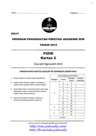 Soalan Percubaan Spm Fizik 2012 Dan Skema Jawapan