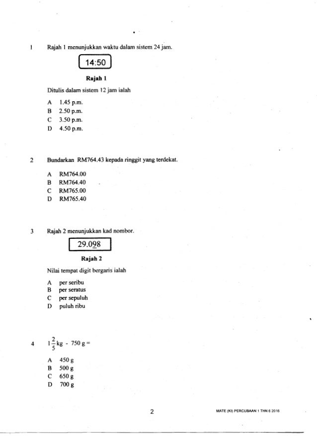 Matematik Trial Kelantan K1 2016