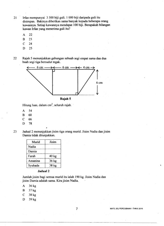 Matematik Trial Kelantan K1 2016