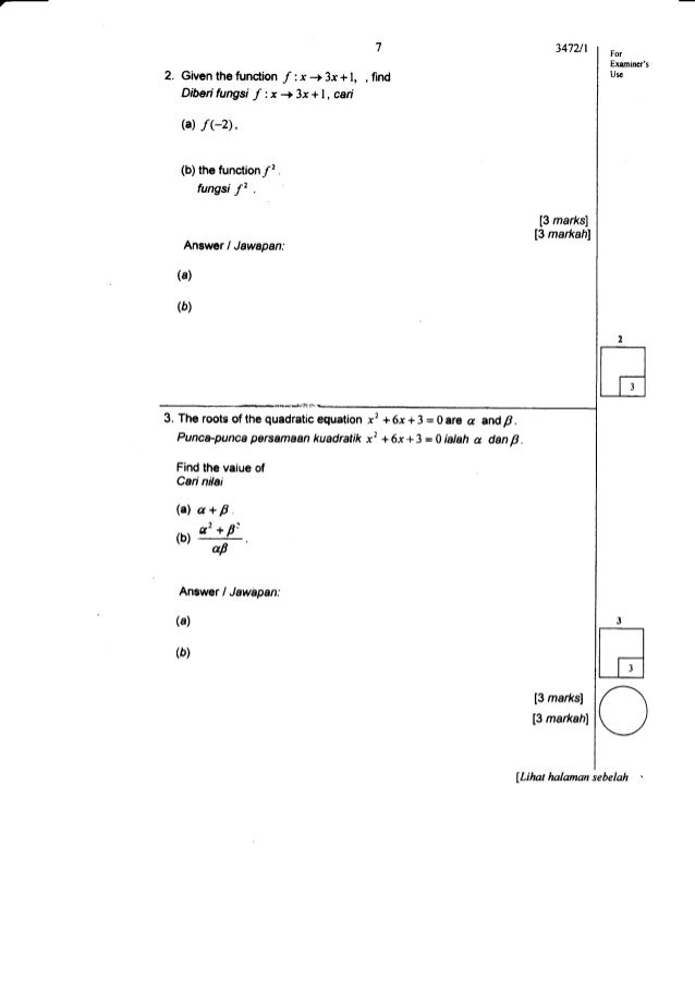 Soalan Add Math Persamaan Kuadratik - Surat Rasmi 2