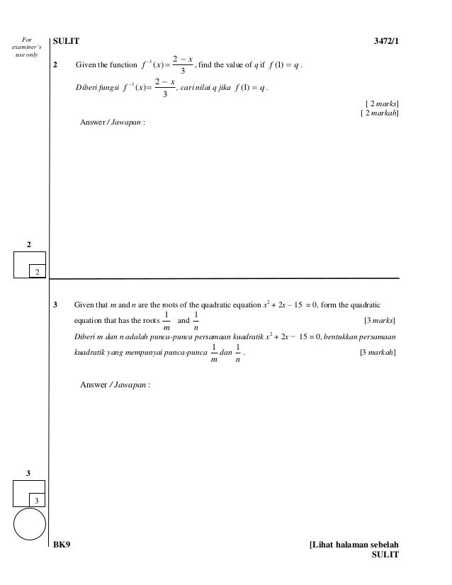 Soalan Add Math Quadratic Equation - 3 Descargar