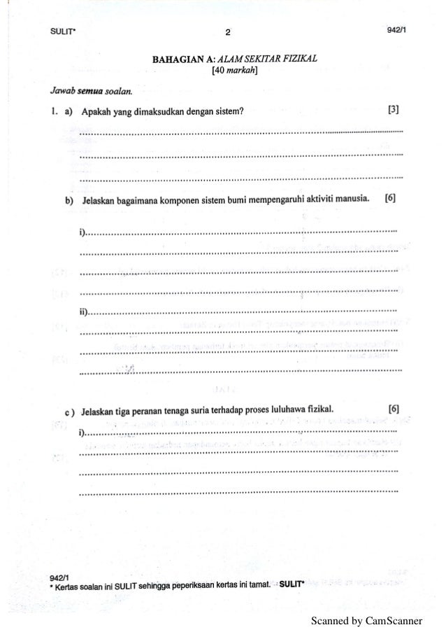 Soalan dan Skema Permarkahan Percubaan Geografi Semester 1 