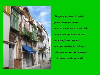 Tengo que pisar tu suelo para poderme creer que no es el río con el cielo lo que me pudo hacer ver un espejismo ceguero que me confundió tal vez, sino que en verdad existes tal cómo un día te soñé. 