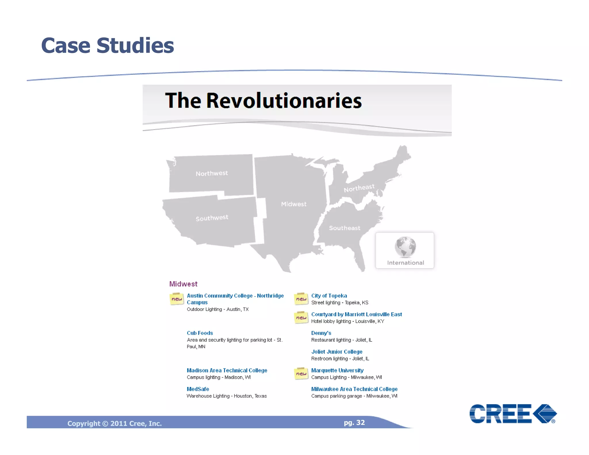 Case Studies




  Copyright © 2011 Cree, Inc.   pg. 32
 