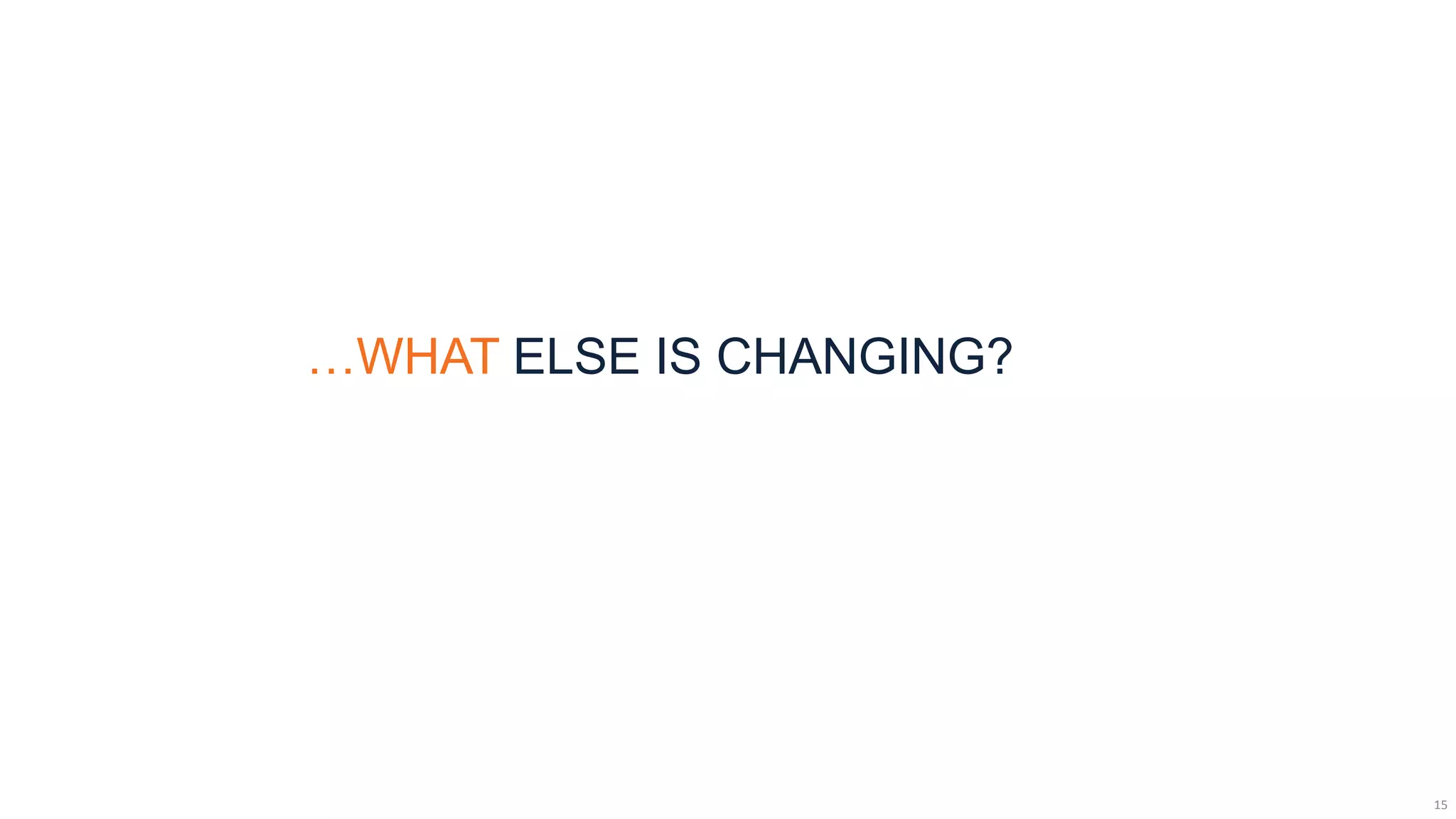 …WHAT ELSE IS CHANGING?




                          15
 