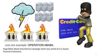 Just one example: OPERATION ABABIL
Huge DDoS attack (volumetrics) campaign which was aimed at U.S.-based
financial institutions.
                                                                        50
 