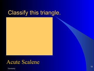 Classify this triangle. Geometry Acute Scalene