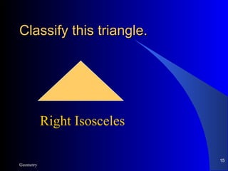 Classify this triangle. Geometry Right Isosceles