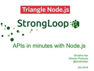 APIs in minutes with Node.js 
Shubhra Kar 
Director Products 
@shubhrakar 
Oct 2014 
 