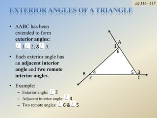 Sample ProblemsThe angles of a triangle are in a ratio 3:4:5.  Find the measures of all the angles.2.  pg 111 - 112 (2x)o(4x-8)o(5x-10)o