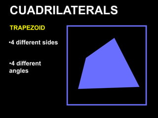 CUADRILATERALS
TRAPEZOID

•4 different sides


•4 different
angles
 