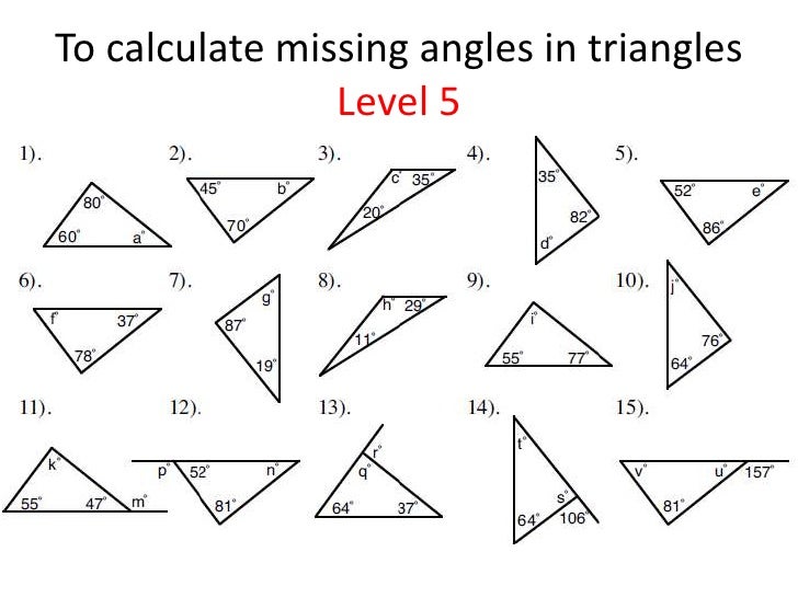 Triangles Identifying And Finding Missing Angles