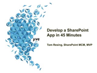 Tom Resing
Microsoft, Senior Content Publisher
4/28/2016
Develop a SharePoint
Add-In (nee App) in
45 Minutes
 