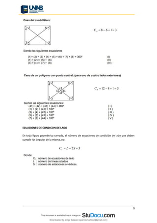 ECUACIONES DE CONDICON DE LADO
En toda figura geométrica cerrada, el número de ecuaciones de condición de lado que deben
cumplir los ángulos de la misma, es:
9
Downloaded by Jorge Salazar (sparrowmartinez@gmail.com)
lOMoARcPSD|13862010
 