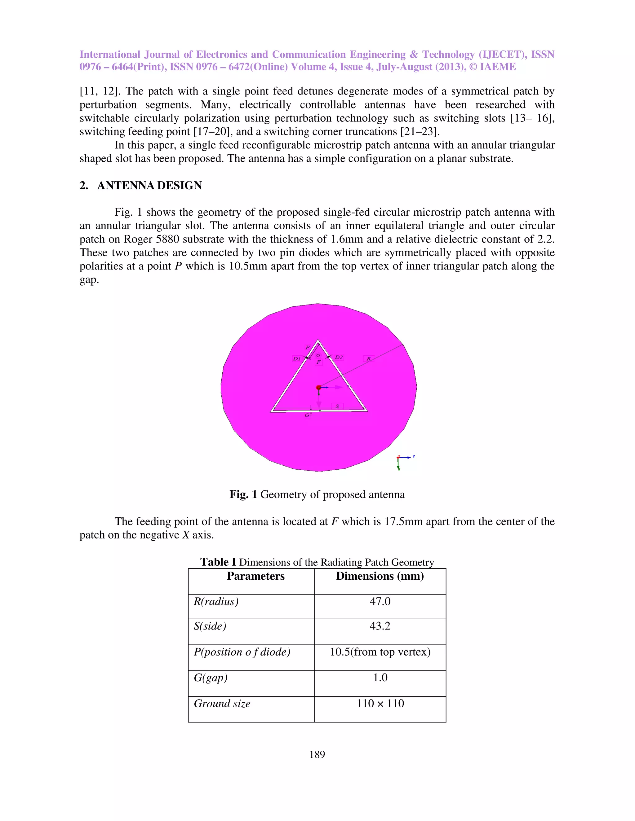 Triangular slot circular patch antenna for circular polarization ...