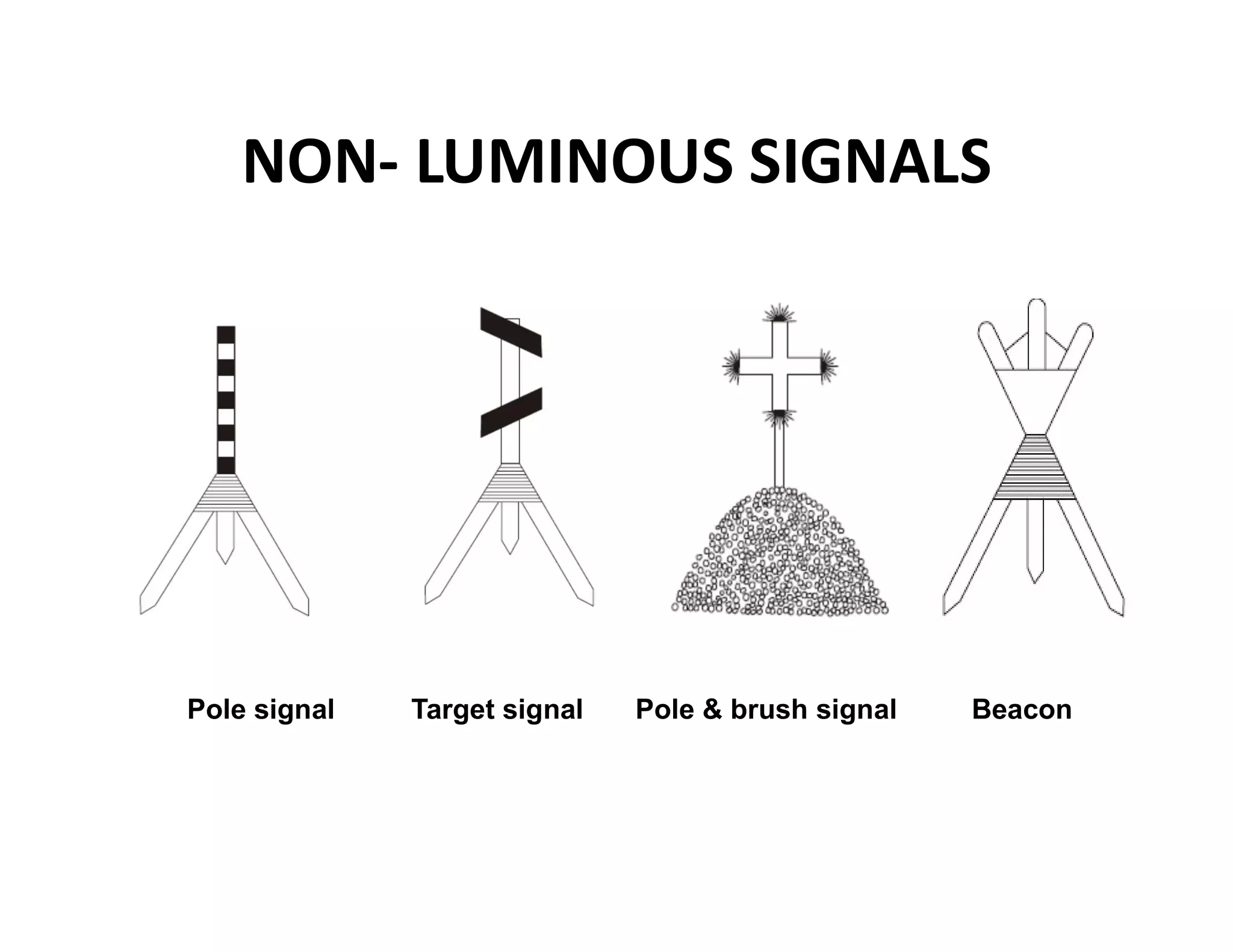 NON- LUMINOUS SIGNALS
Pole signal Target signal Pole & brush signal Beacon
 