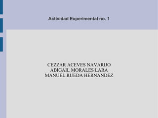 Actividad Experimental no. 1
CEZZAR ACEVES NAVARIJO
ABIGAIL MORALES LARA
MANUEL RUEDA HERNANDEZ
 