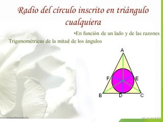 Radio del círculo inscrito en triángulo 
cualquiera 
 