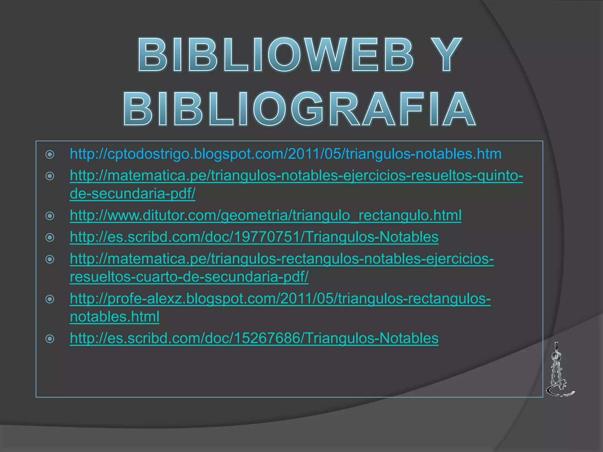 







http://cptodostrigo.blogspot.com/2011/05/triangulos-notables.htm
http://matematica.pe/triangulos-notables-ejercicios-resueltos-quintode-secundaria-pdf/
http://www.ditutor.com/geometria/triangulo_rectangulo.html
http://es.scribd.com/doc/19770751/Triangulos-Notables
http://matematica.pe/triangulos-rectangulos-notables-ejerciciosresueltos-cuarto-de-secundaria-pdf/
http://profe-alexz.blogspot.com/2011/05/triangulos-rectangulosnotables.html
http://es.scribd.com/doc/15267686/Triangulos-Notables

 