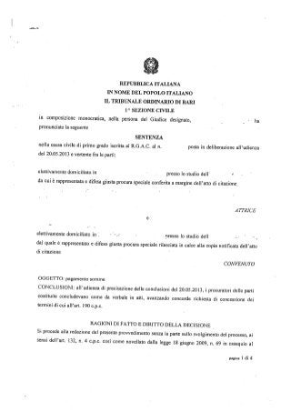 Tribunale di Bari, sentenza del 23.10.2013