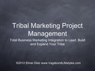 Tribal Marketing Project
Management
Total Business Marketing Integration to Lead, Build
and Expand Your Tribe
©2012 Elmer Diaz www.VagabondLifestyles.com
 