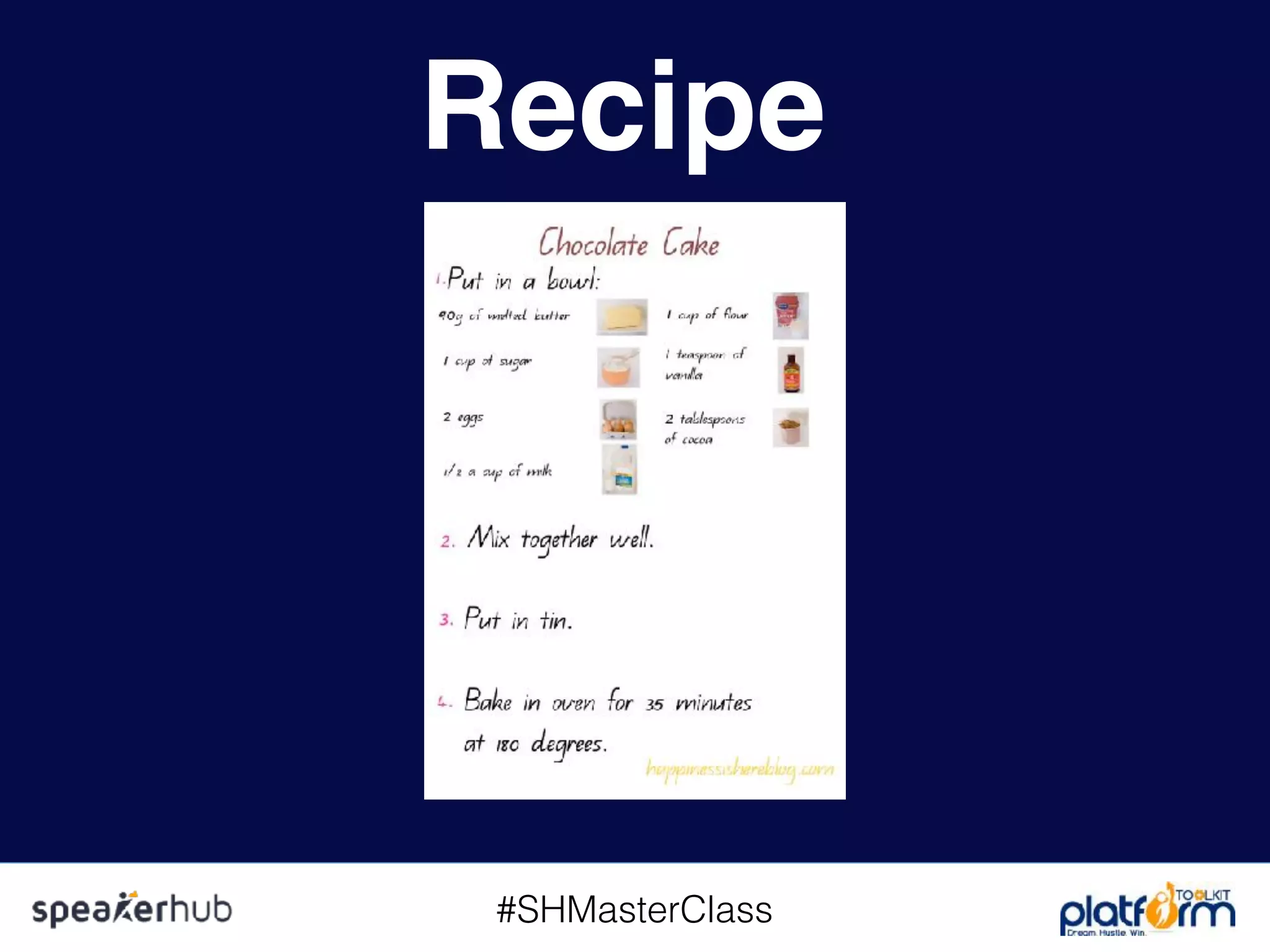 #SHMasterClass
Recipe
 